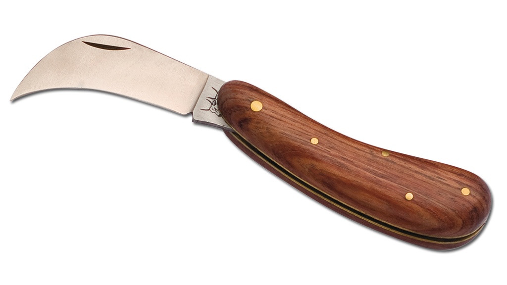 Greffoir manche en bois, lame arquée, longueur 10.5 cm