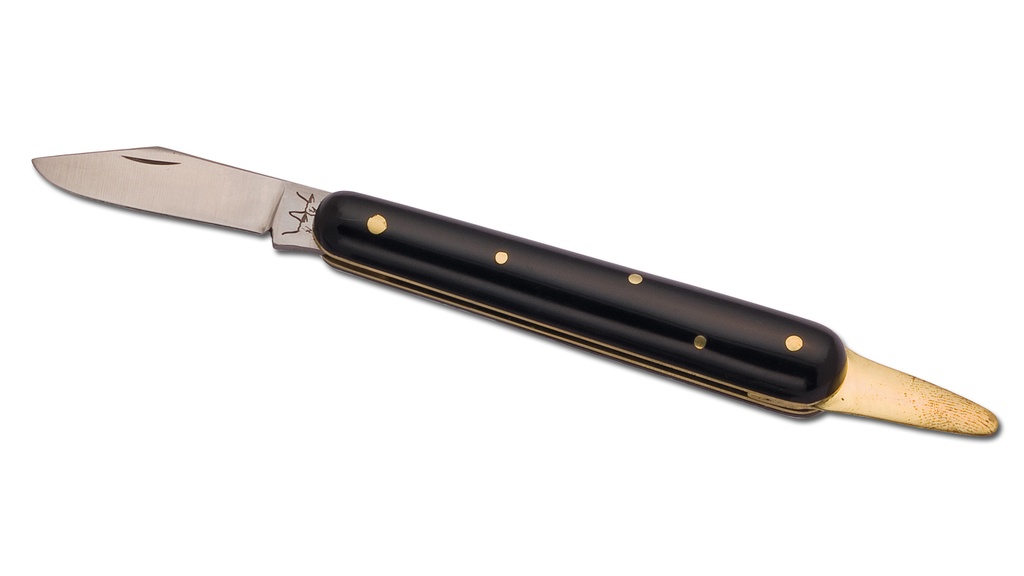 Couteau greffoir noir, avec lame fixe en laiton, longueur 10.5 cm
