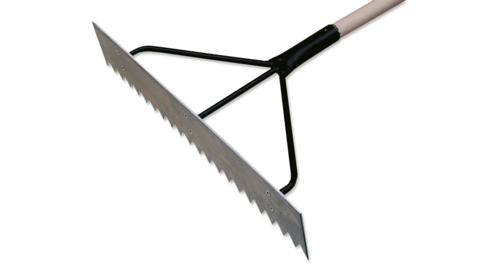 Teerkrücke gezahnt, 60 cm breit, mit Stiel 170 cm