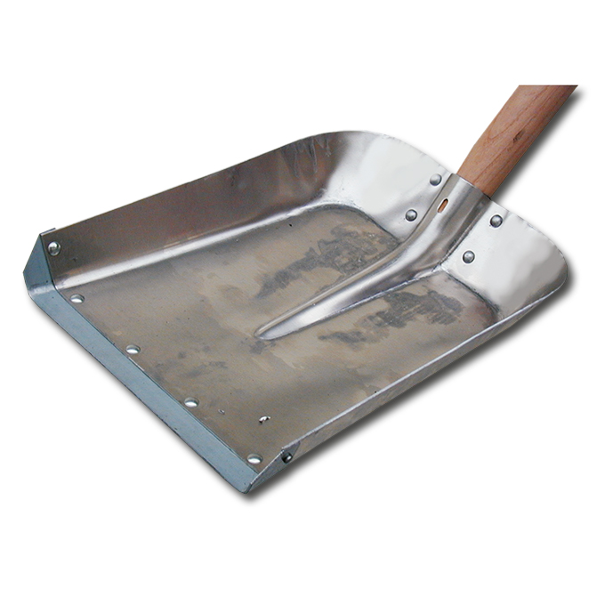 Pelle à rebord en aluminium avec bord en acier, avec manche, grandeur 29 x 34 cm