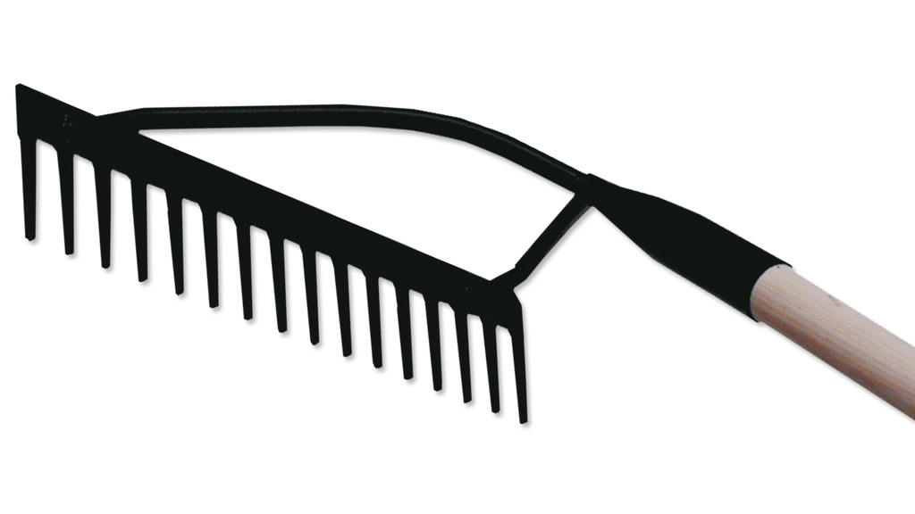 Teerrechen mit V-Verstrebung gebogen, 16 Zinken, 44 cm breit, Stiel 170 cm