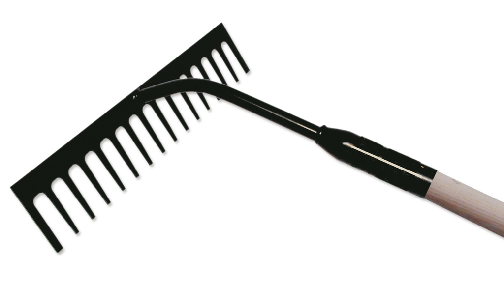 Teerrechen mit Mittelrohr gebogen, 14 Zinken, 38 cm breit, Stiel 170 cm