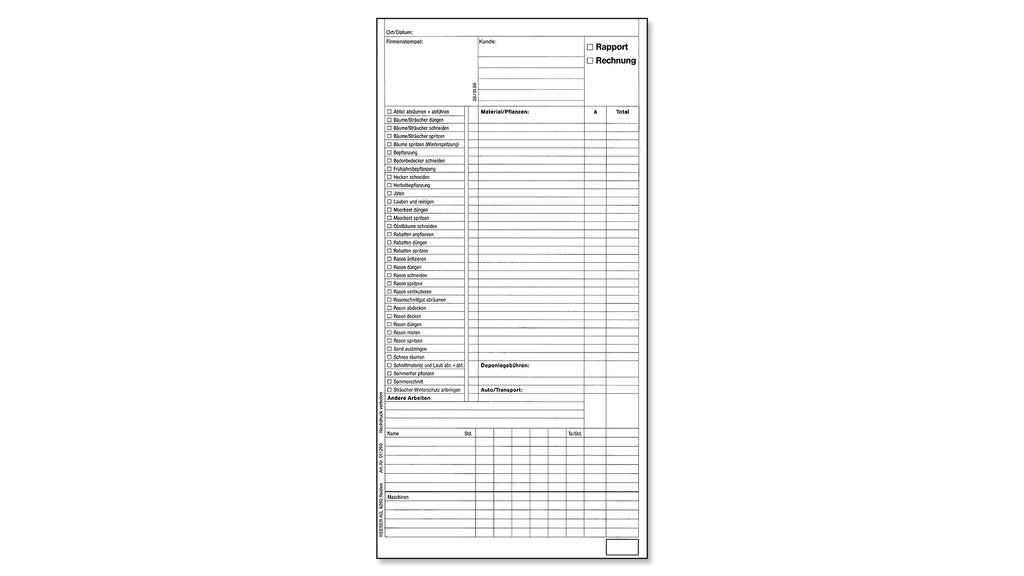 Arbeitsrapportblock 297 x 160 mm