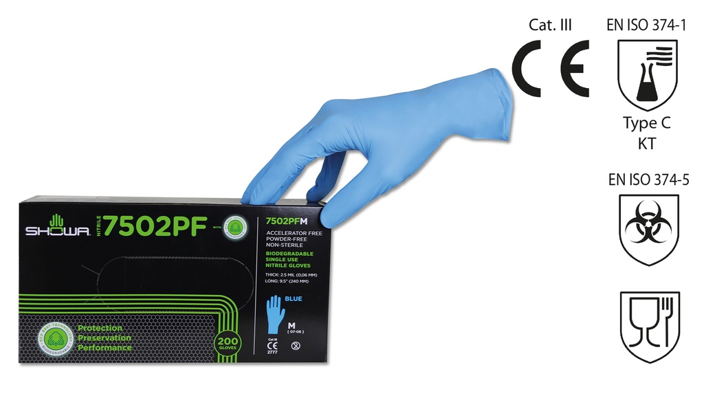 Gant à usage unique SHOWA NITRILE, taille S/7, carton distributeur de 200 pièces