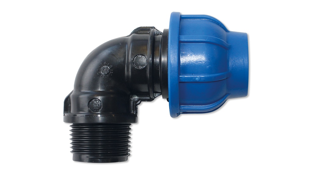 Raccord compression 90° avec filetage extérieur 20 mm x ½"