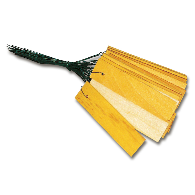 Holzetiketten zum Anhängen, 80 x 18 mm, gelb, Bund à 100 Stück