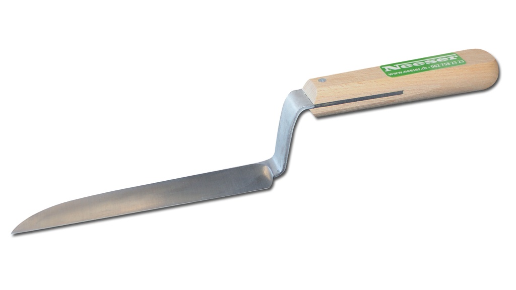 Nüsslimesser, abgewinkelter Holzgriff, 30 cm Totallänge
