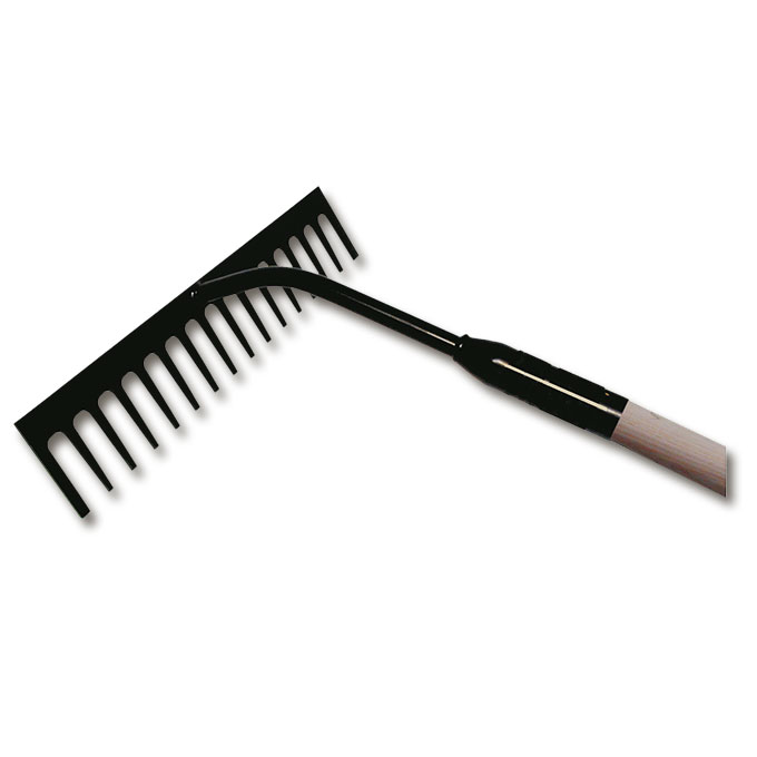 Teerrechen mit Mittelrohr gebogen, 16 Zinken, 44 cm breit, Stiel 170 cm