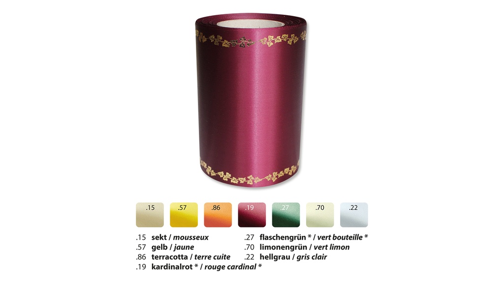 Kranzband hellgrau Goldrand, 125 mm breit, 25 m