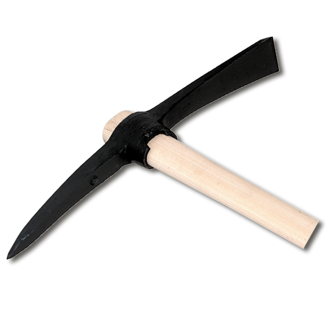 Pioche, à douille ovale et à ailettes, avec manche, 2 kg