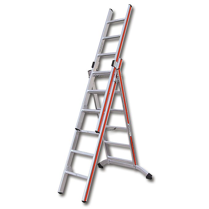 Échelle à usage multiple en aluminium, échelons 3 x 9, 6.65 m, type 145