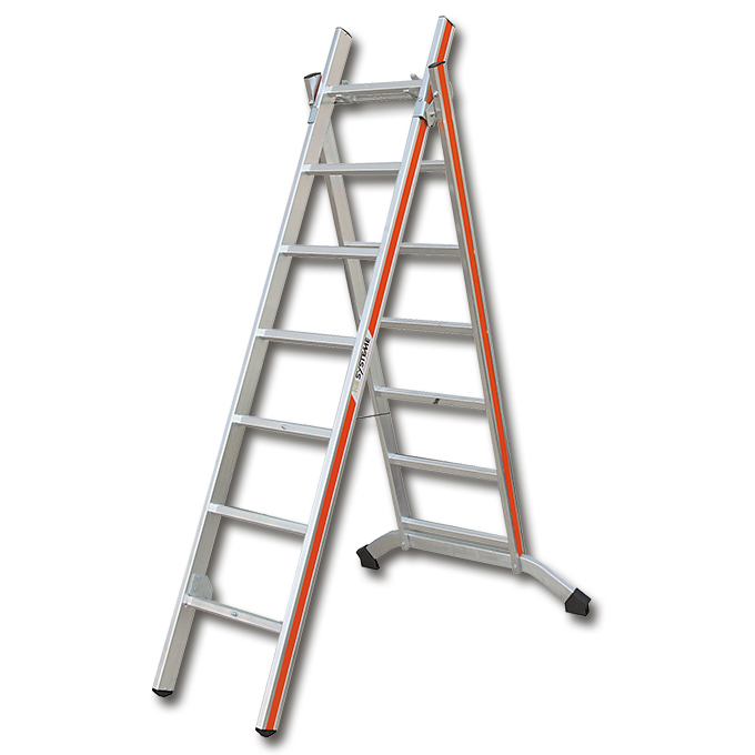 Bock- und Schiebeleiter aus Aluminium, 2 x 12 Sprossen, 6.11 m