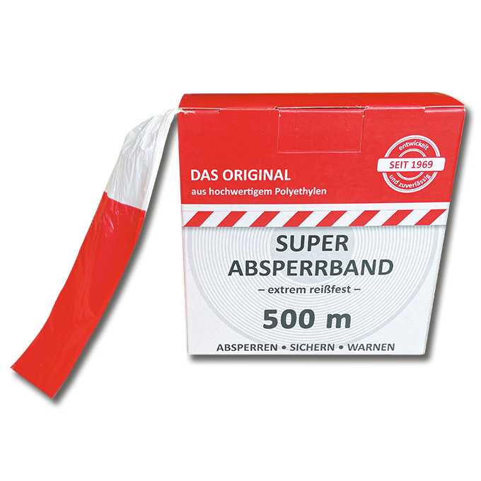 Absperrband, rot/weiss, Rolle à 500 m