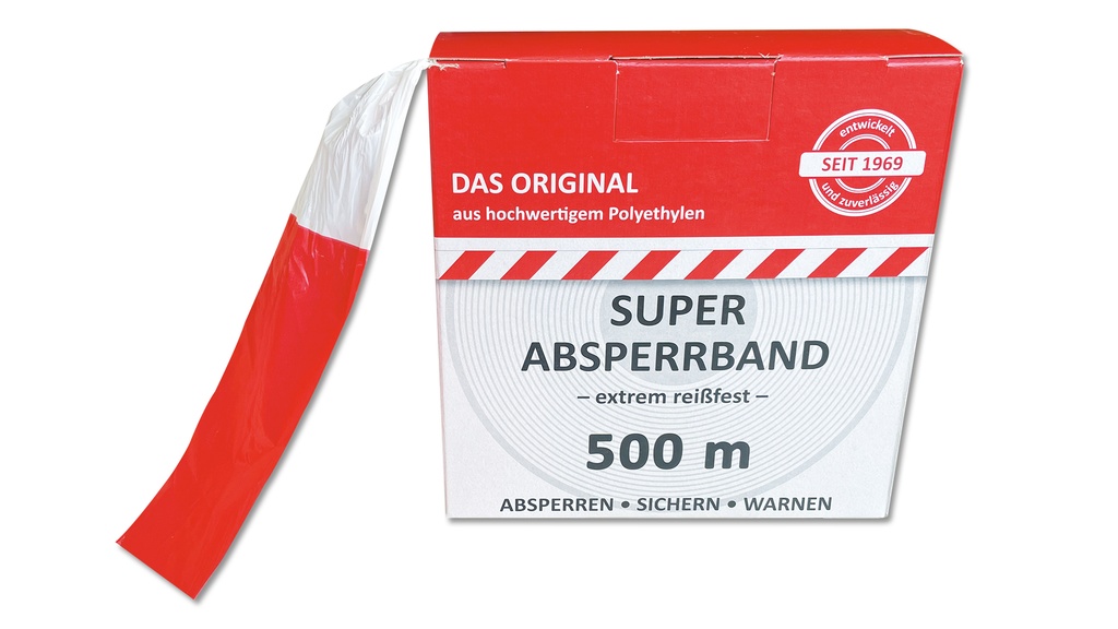 Absperrband, rot/weiss, Rolle à 500 m