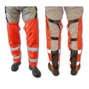 Beinlinge in oranger Warnfarbe mit Leuchtstreifen