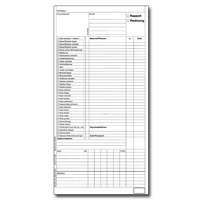 Bloc RAPPORT/FACTURE 297 x 160 mm, en allemand