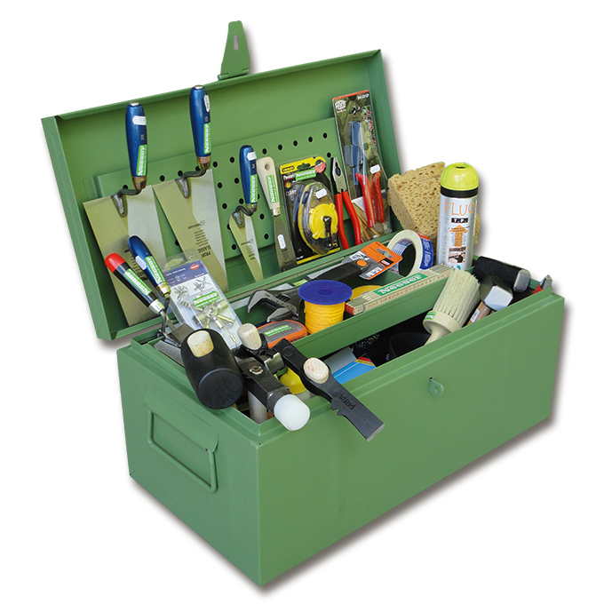 Caisse à outils pour paysagiste en tôle d'acier, équipée
