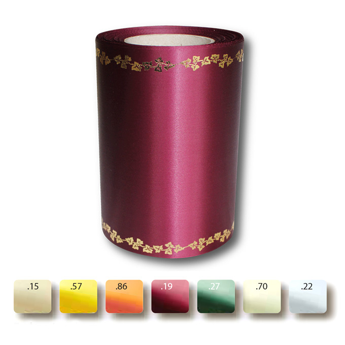 Ruban pour couronnes mousseux ornement doré, 125 mm x 25 m