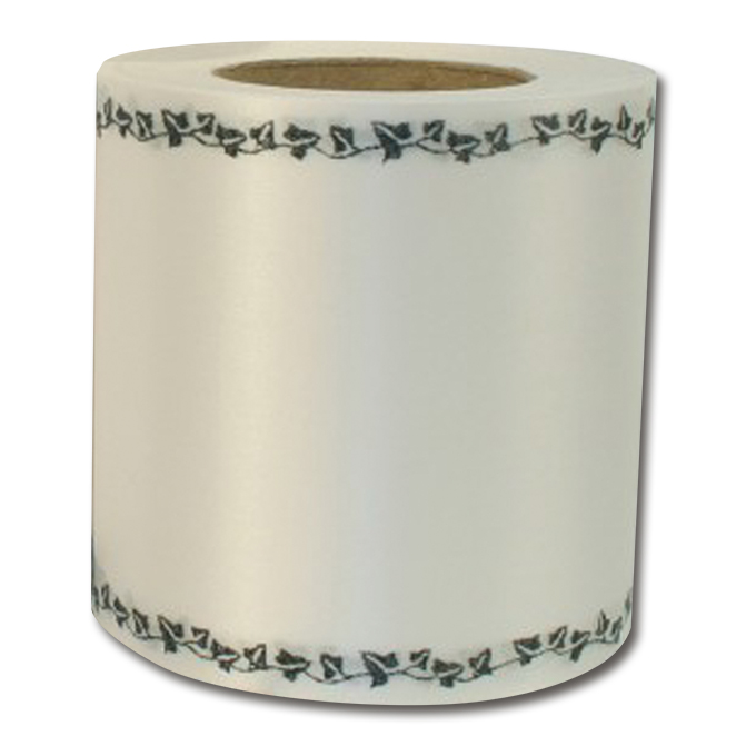 Ruban pour couronnes blanc ornement noir, 125 mm x 25 m