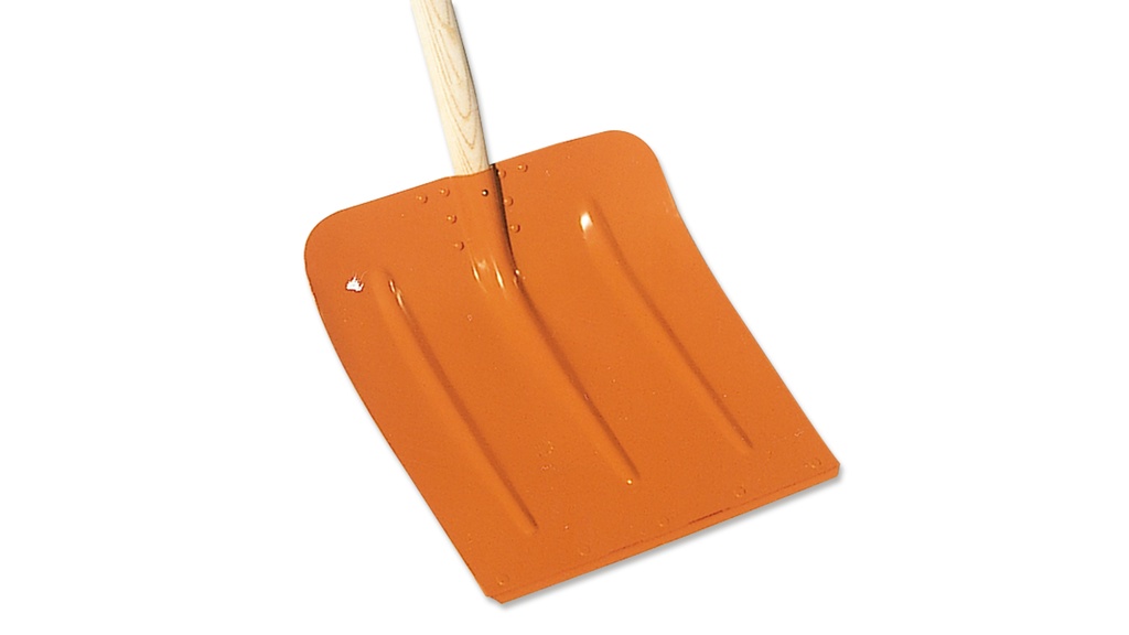 Schneeschaufel orange aus Leichtmetall mit Stiel, 41 cm breit